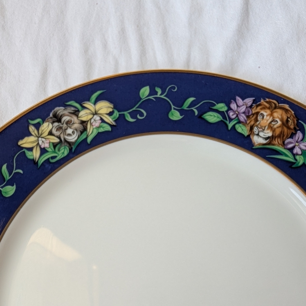 Franciscan Rafiki Blue Floral Animals Gold 4 Place Setting Pieces Discontinued - Picture 16 of 16
